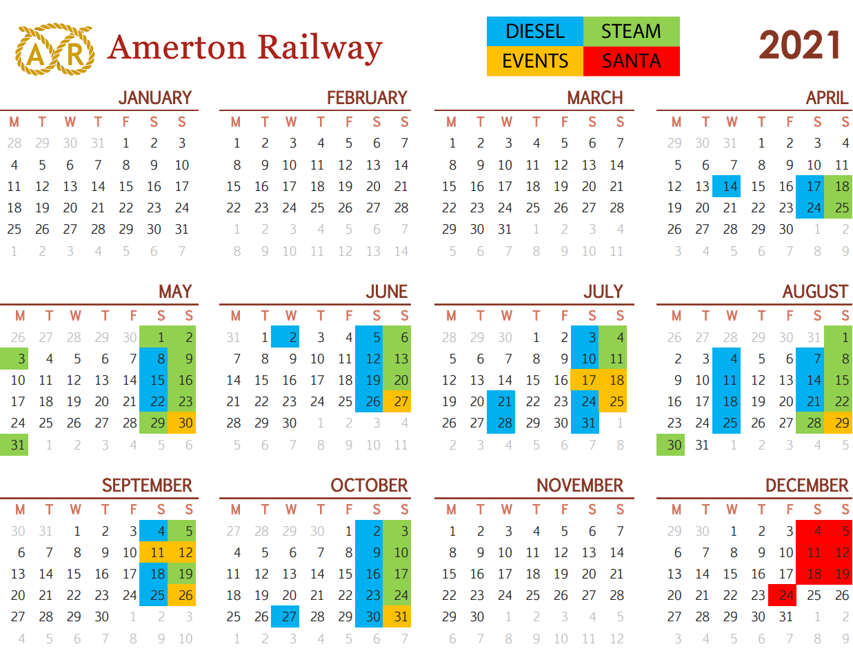Timetable Amerton Railway